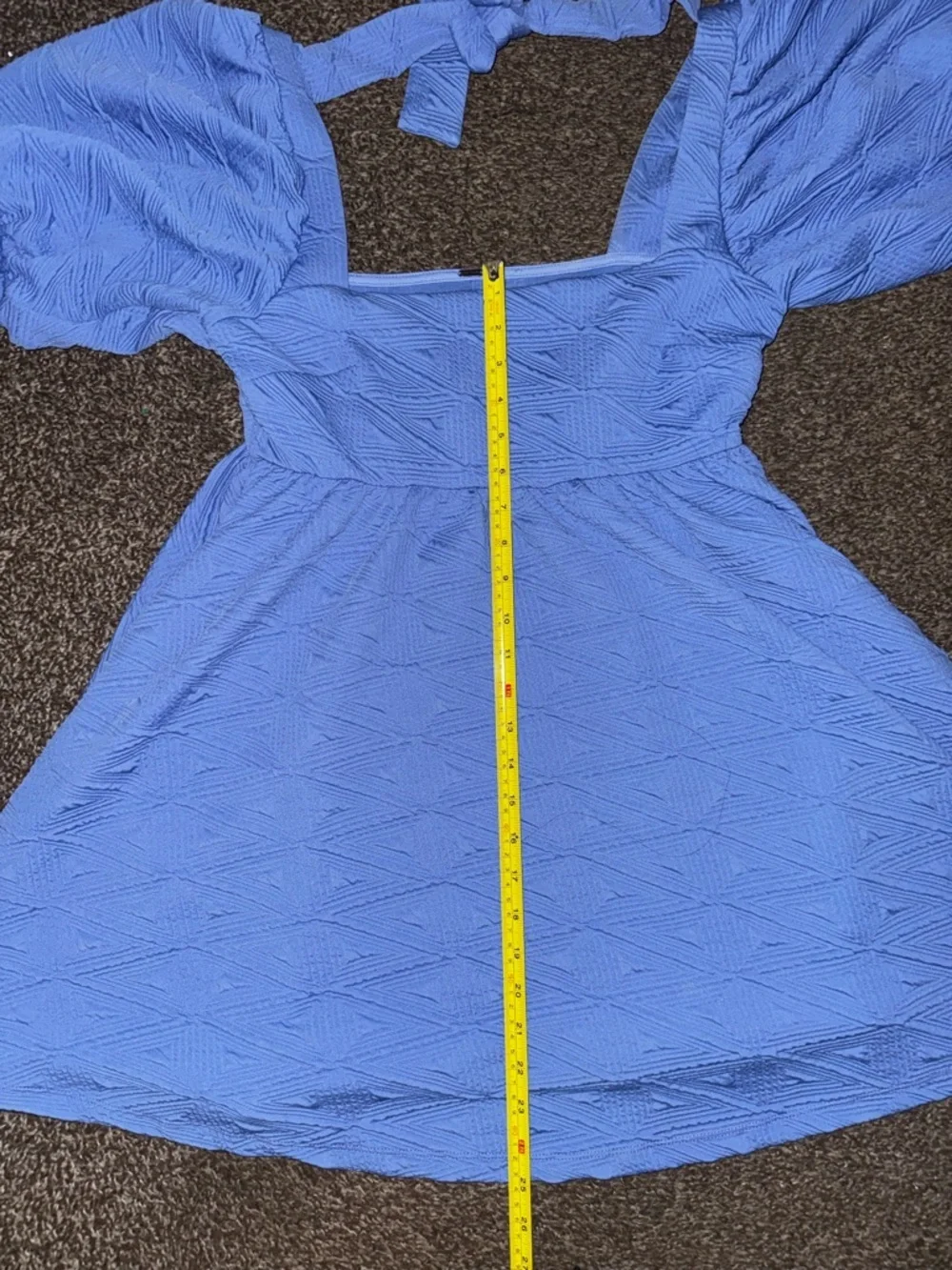 Free People Blue Textured Puff Sleeve Dress